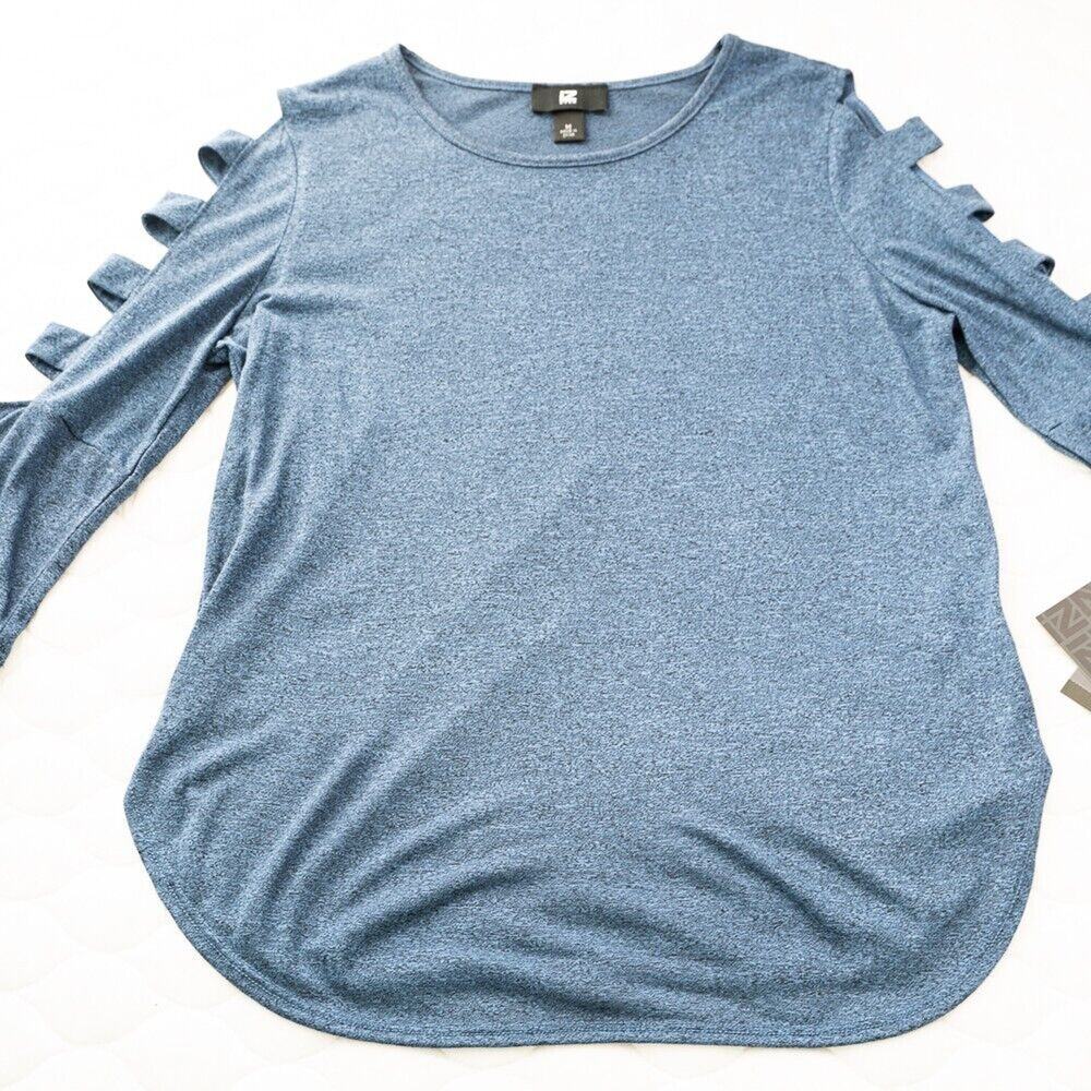 IZ Byer Women's Ladder cut out open sleeve detail shirt Color - Blue Size M